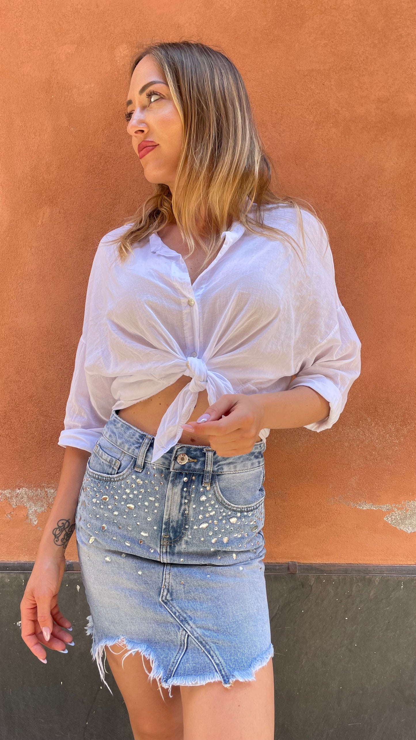 Gonna jeans strass